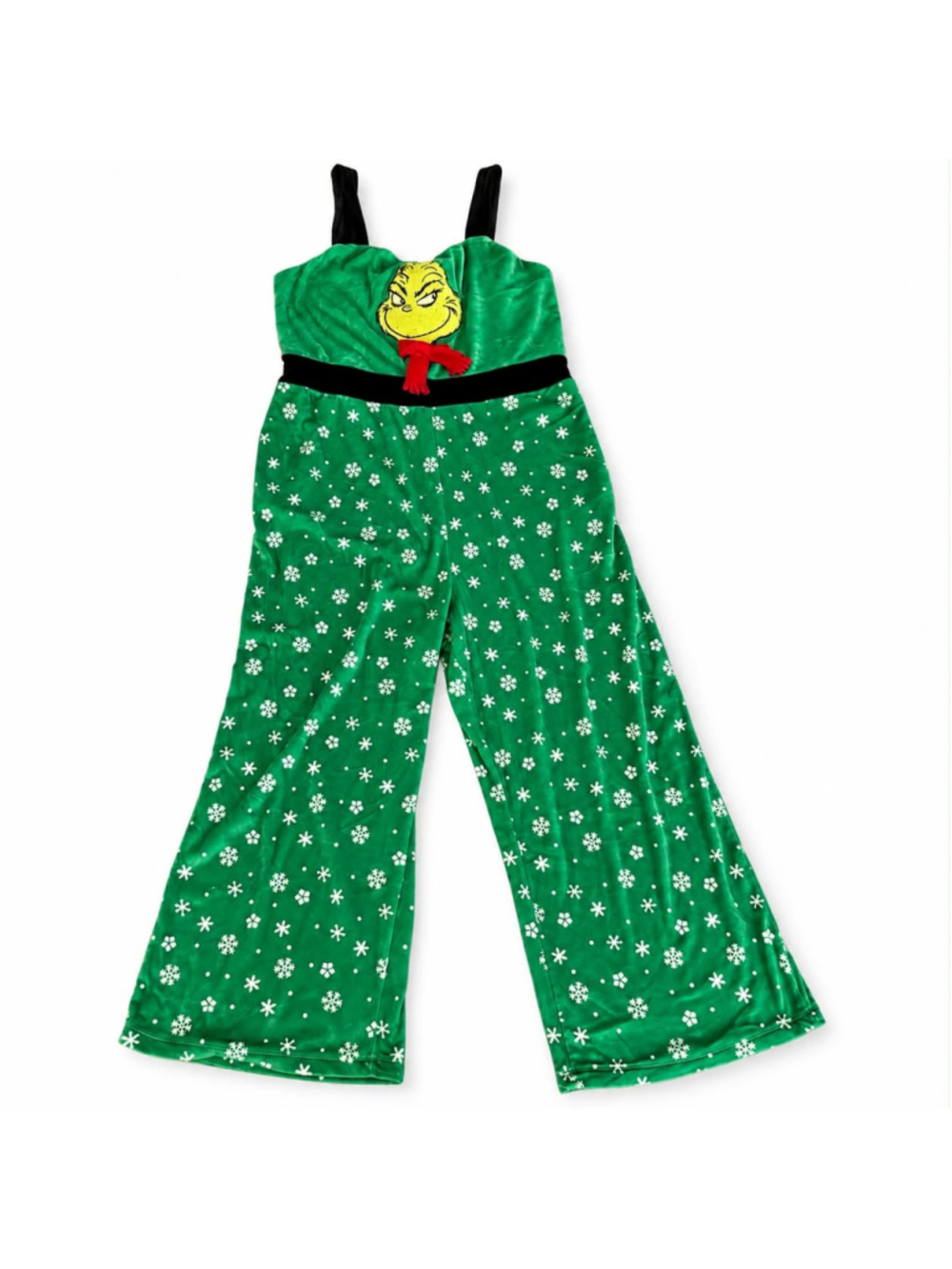 Women's The Grinch Christmas Jumpsuit XXXL Green Black Snowflake Print
